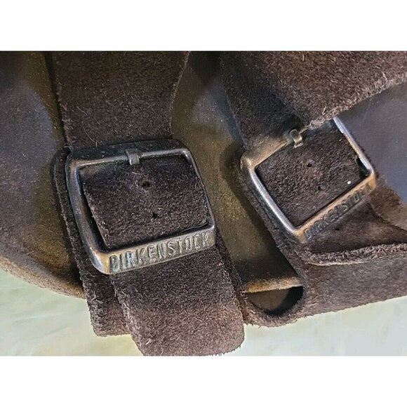 Brown Arizona Birkenstock Size 9 Suede Leather Two Strap Two Buckle Preowned - Picture 2 of 11